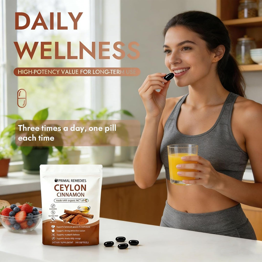 Primal Remedies Ceylon Cinnamon Made with Mct Oil – 300 Softgels, Non-Gmo & Gluten Free, Premium Ceylon Cinnamon Formula