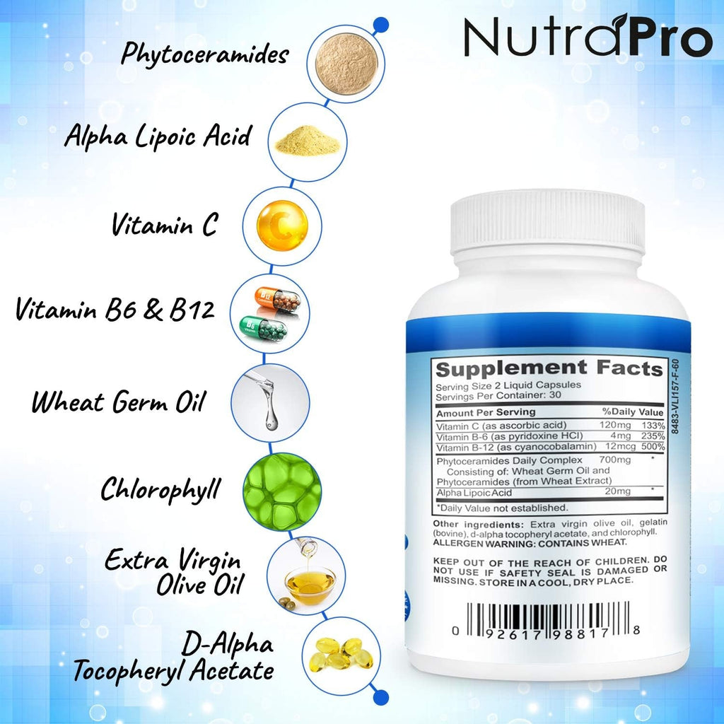 Dermal Repair Complex for Hydrated, Glowing Skin –Anti Aging Supplement with Phytoceramides & Alpha Lipoic Acid. Fast Results Hydration Pills Enhances Smoothness & Reduces Wrinkles. 60 Liquid Capsules