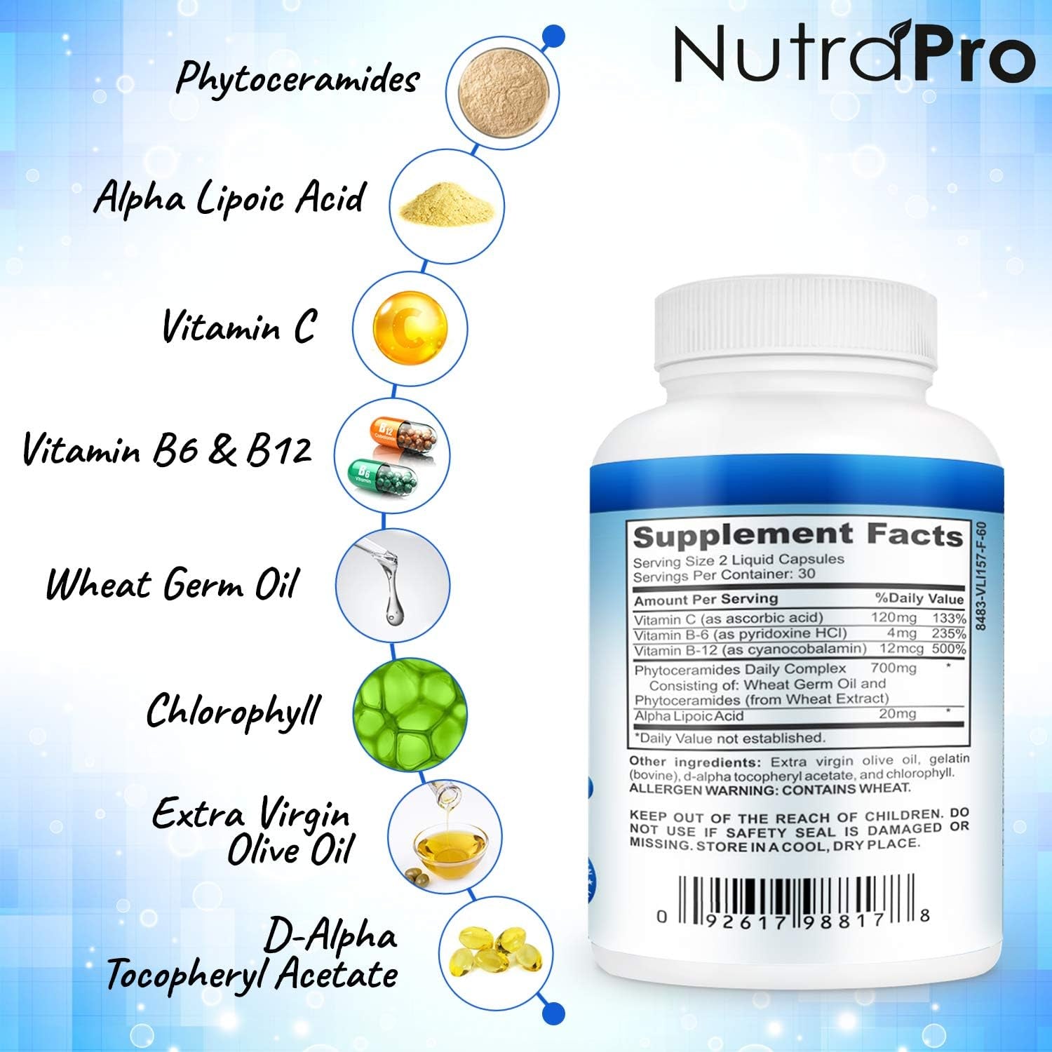 Dermal Repair Complex for Hydrated, Glowing Skin –Anti Aging Supplement with Phytoceramides & Alpha Lipoic Acid. Fast Results Hydration Pills Enhances Smoothness & Reduces Wrinkles. 60 Liquid Capsules