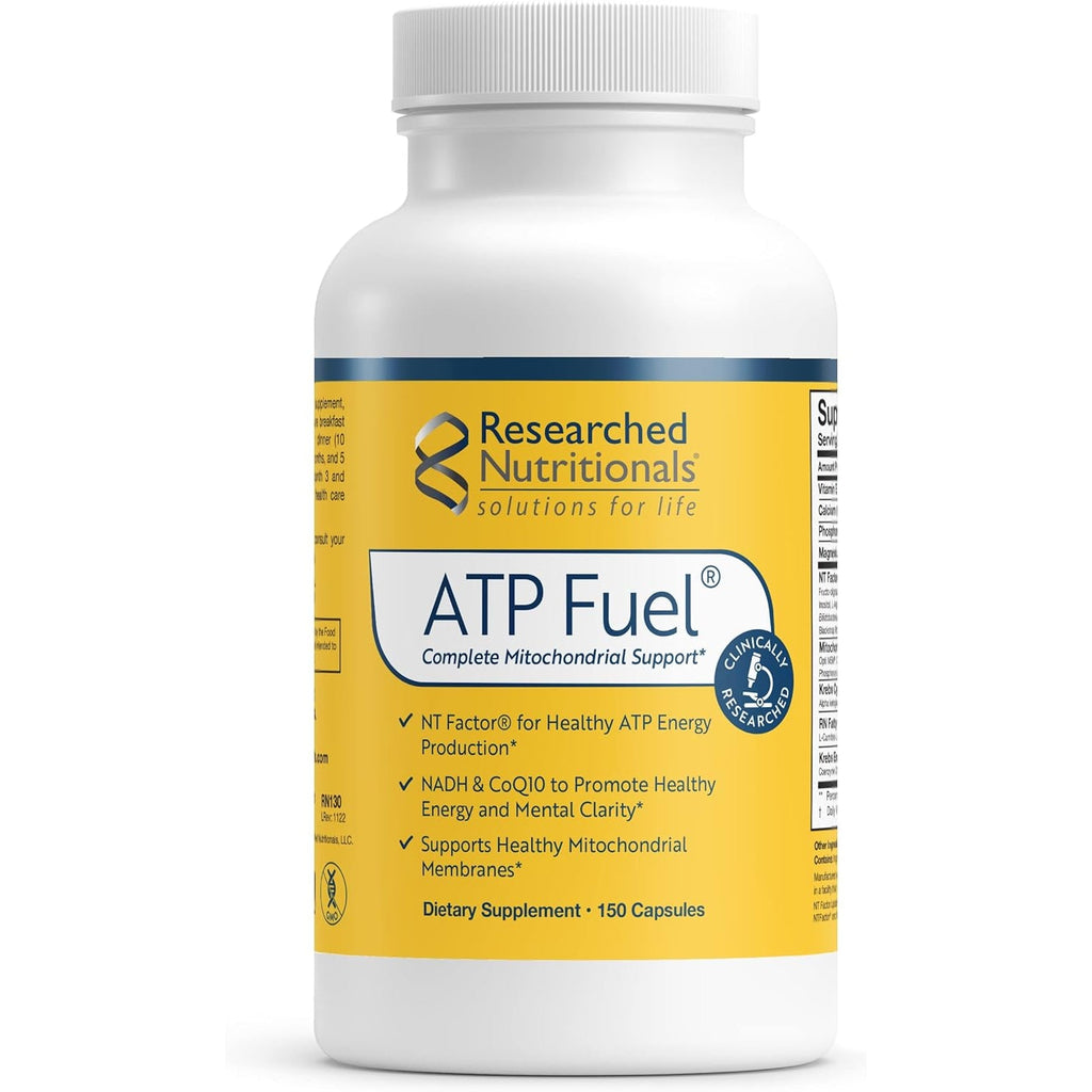Researched Nutritionals ATP Supplements for Cellular Health & Energy Support - ATP Fuel - Vitamin E, Coq10 & NADH to Promote Mental Clarity & Healthy Mitochondria (150 Capsules)