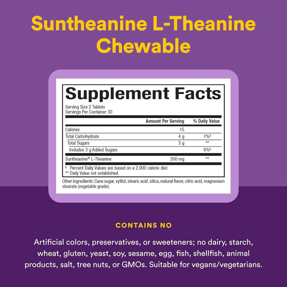 Natural Factors Suntheanine L-Theanine 100 Mg - Health Supplement for Calm Outlook - L-Theanine Supplement Supports Relaxing Sleep & Aids against Drowsiness - 60 Chewable Tablets (30 Servings)