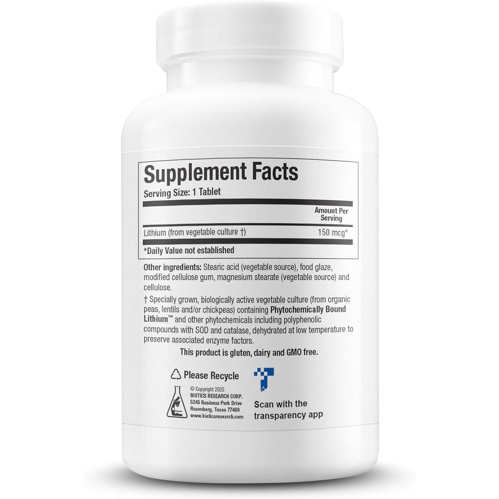 Biotics Research Li Zyme Forte Plant-Sourced, Phytochemically Bound Lithium, Supports Brain Function, Memory and Mood Support,100 Tablets