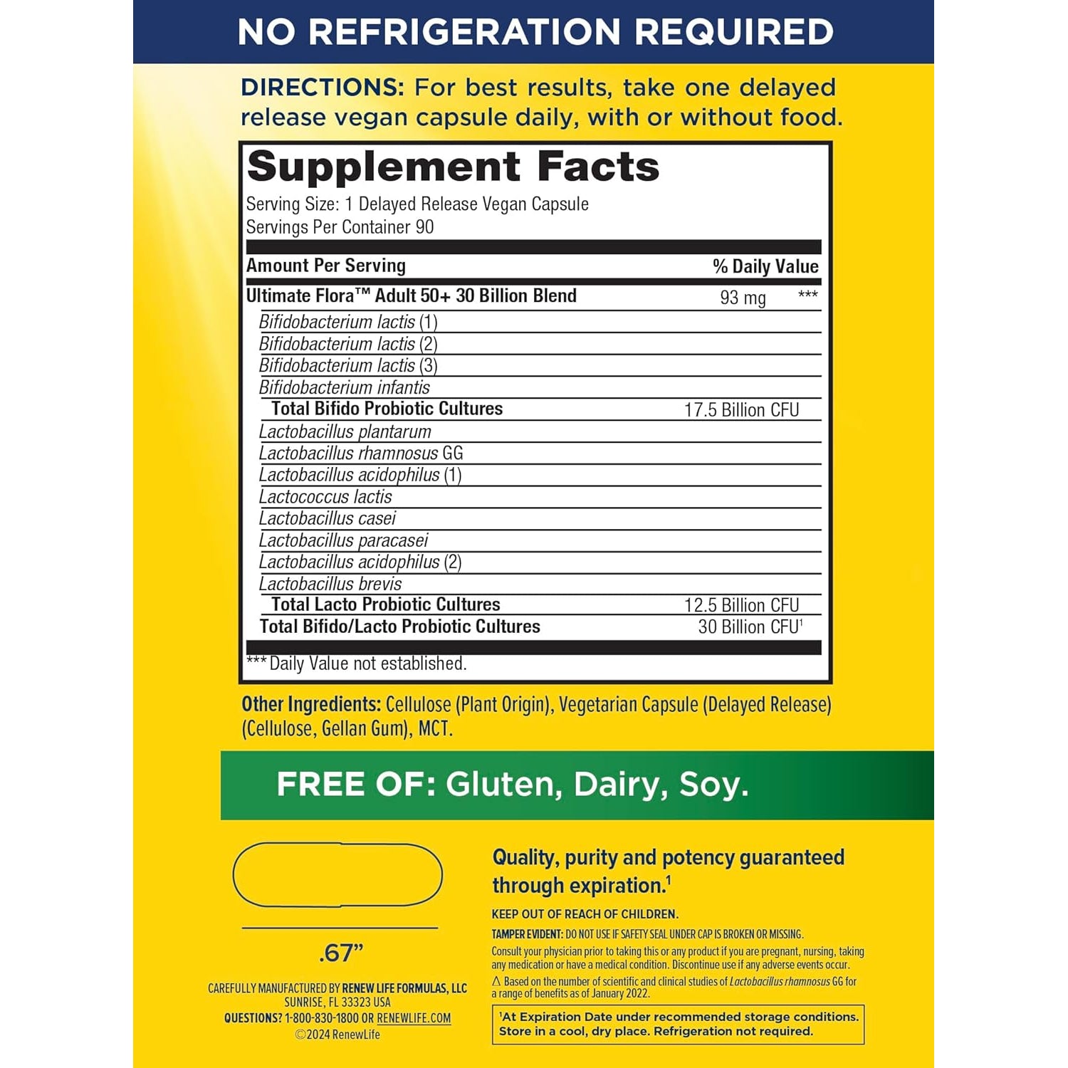 Renew Life Probiotic Adult 50 plus Probiotic Capsules, Daily Supplement Supports Urinary, Digestive and Immune Health, L. Rhamnosus GG, Dairy, Soy and Gluten-Free, 30 Billion CFU, 90 Count