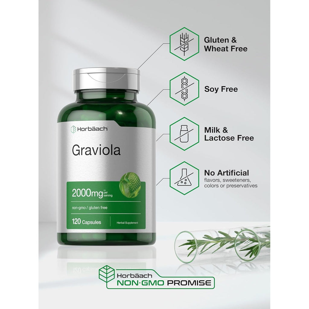 Horbäach Graviola Capsules | 120 Count | Soursop (Annona Muricata) | Non-Gmo & Gluten Free