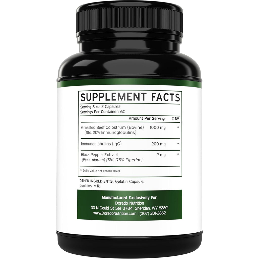 Colostrum Supplement (120 Count) 1000Mg per Serving (Bovine Colostrum Capsules from First Milking Only, Std. to Contain 20% Igg Immunoglobulins) - Grass Fed, No Fillers, Third Party Tested - USA Made