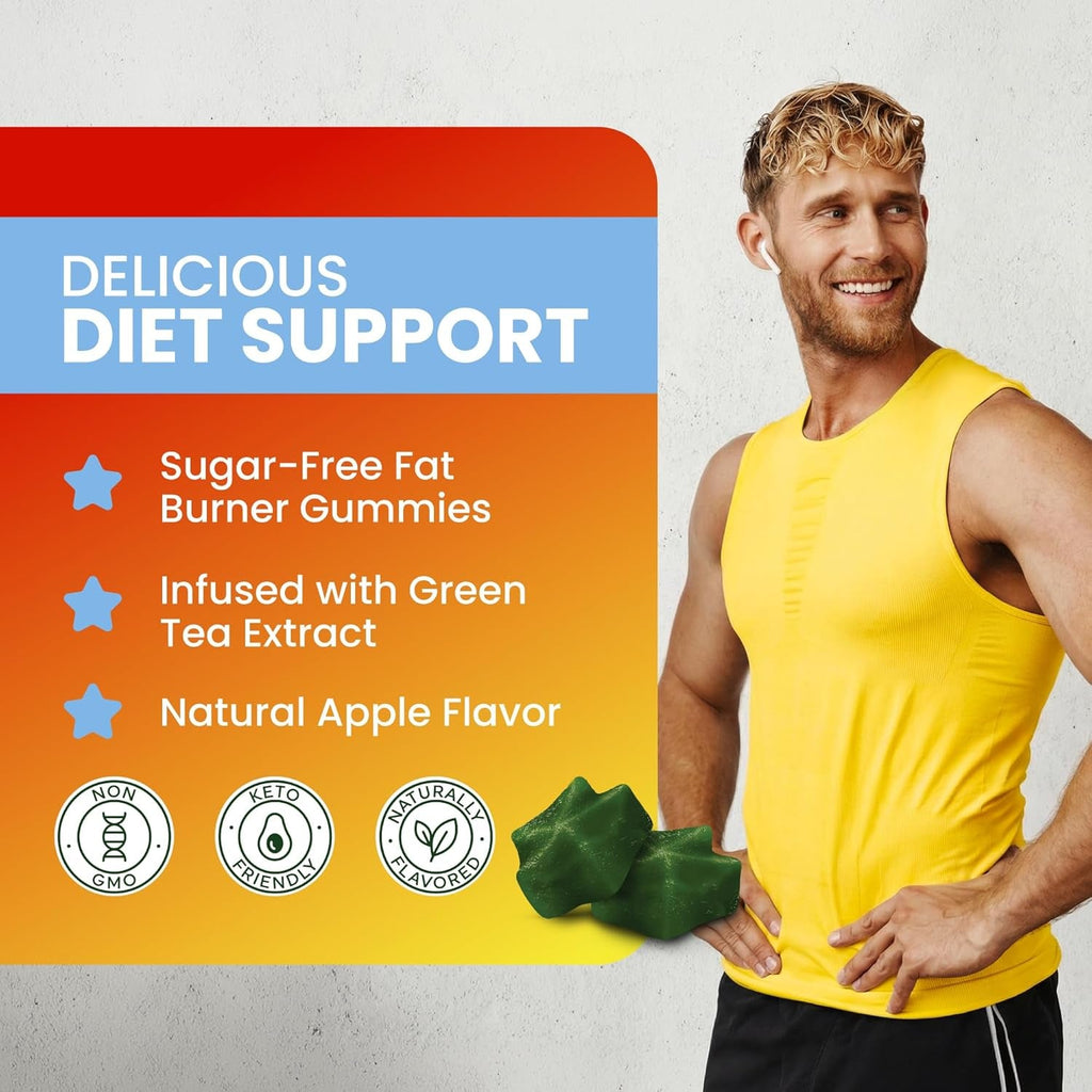 Morning Fat Burner Gummies | Weight Loss for Women & Men | Appetite Suppressant & Metabolism Booster | Thermogenic Belly Fat Burner with Green Tea, Garcinia, Green Coffee Bean & More | 60 Gummies