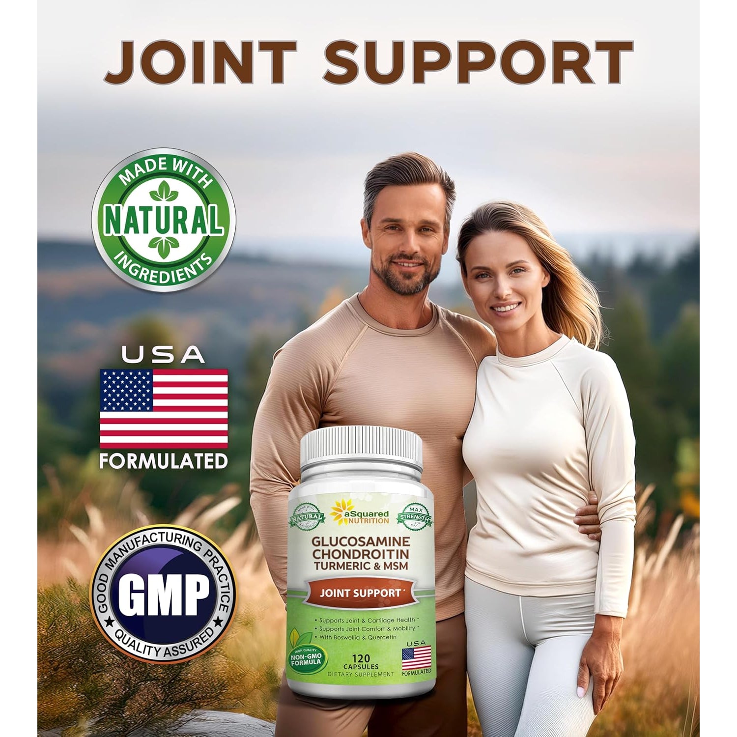 Asquared Nutrition Glucosamine Chondroitin Turmeric MSM Boswellia - 120 Capsules - Joint Support Supplement - Joint Support Relief Pills for Health - Natural Supplement for Back, Knee & Hands