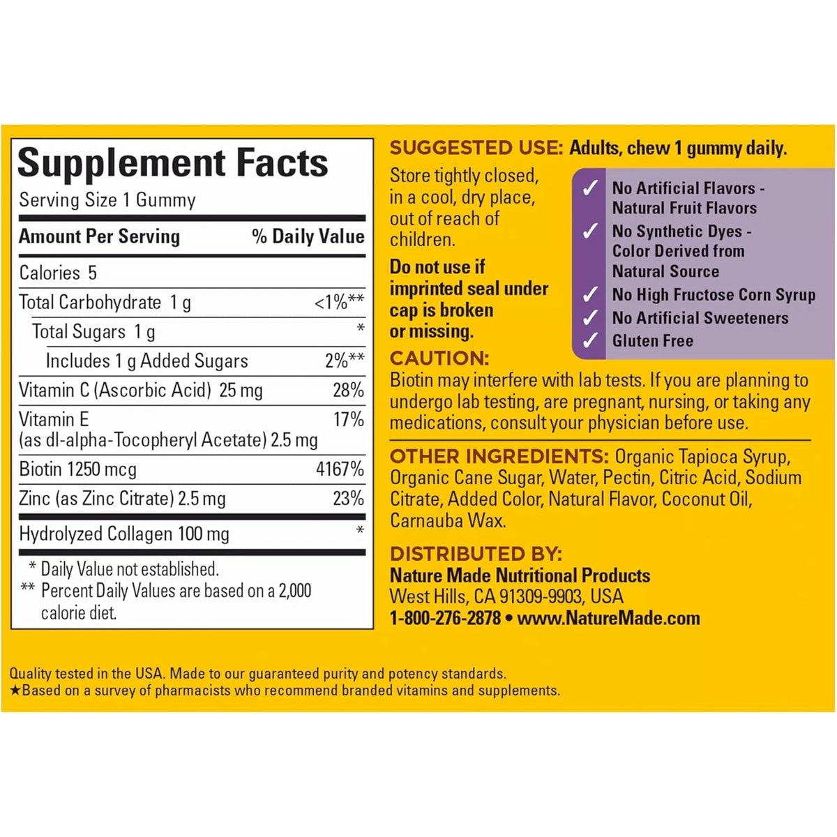 Nature Made Collagen Gummies with Vitamin C, Zinc, Biotin, Hydrolyzed Collagen Peptides for Women and Men, Healthy Skin Support Supplement, 60 Gummies, 60 Day Supply