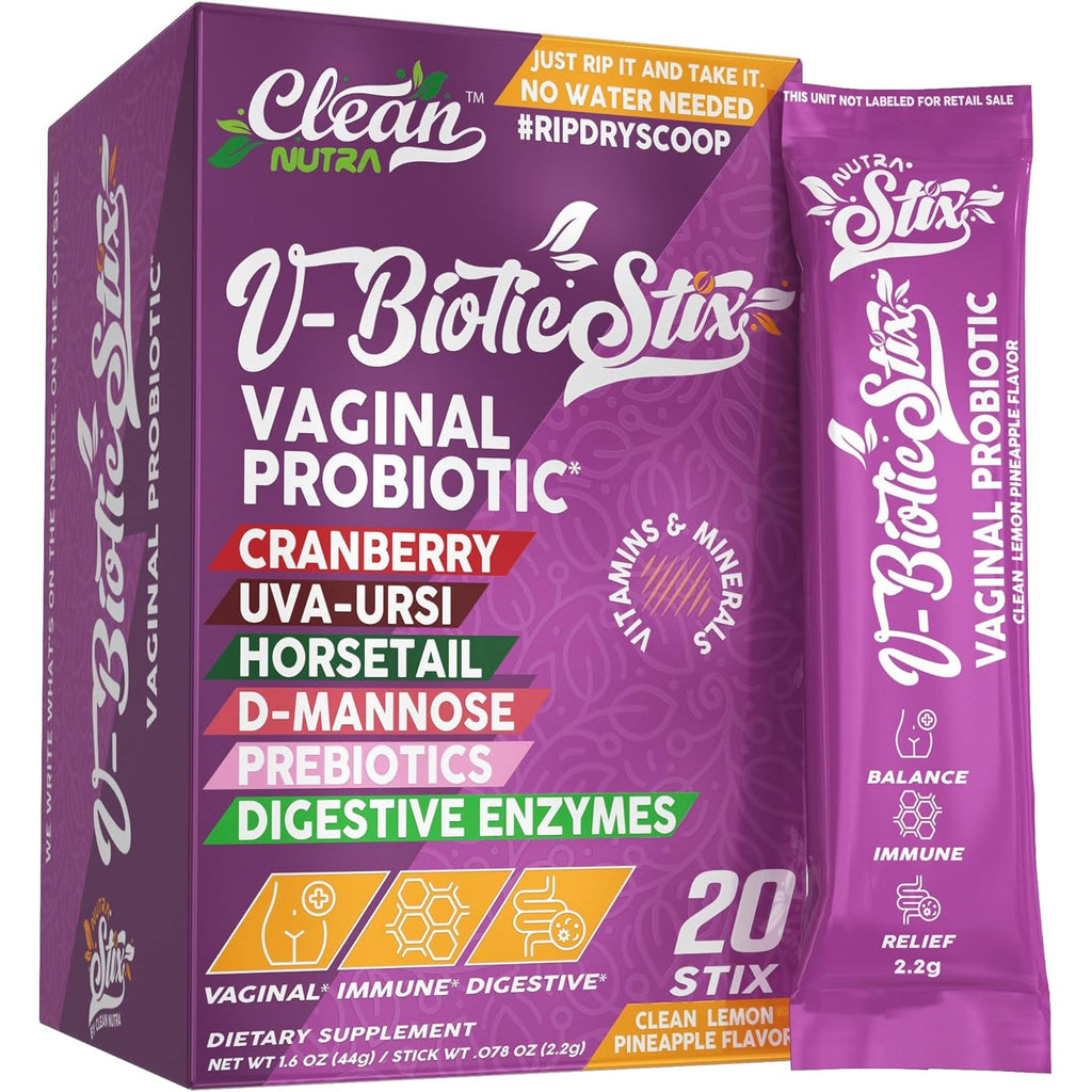 Clean Nutraceuticals Vaginal Probiotics for Women with Cranberry Extract, D-Mannose, Prebiotics, Ph Balance for Women, Vaginal Health – Womens Probiotic Alternative to Gummies - 20 Stix