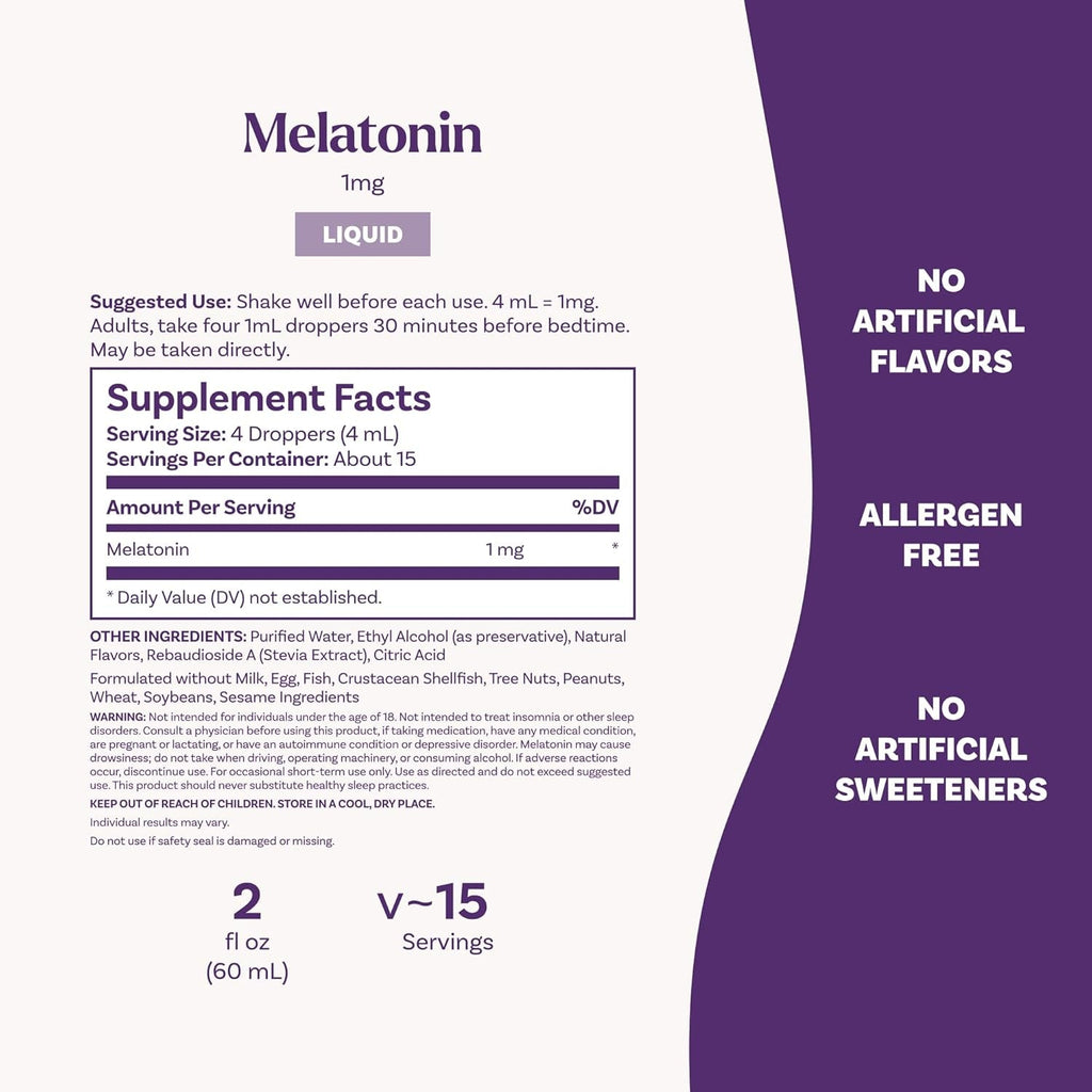 Natrol Liquid Melatonin 1 Mg, Adult Melatonin Supplement to Fall Asleep Faster and Stay Asleep Longer, Wake up Refreshed, 2 FL OZ Berry-Flavored Liquid, 15 Servings