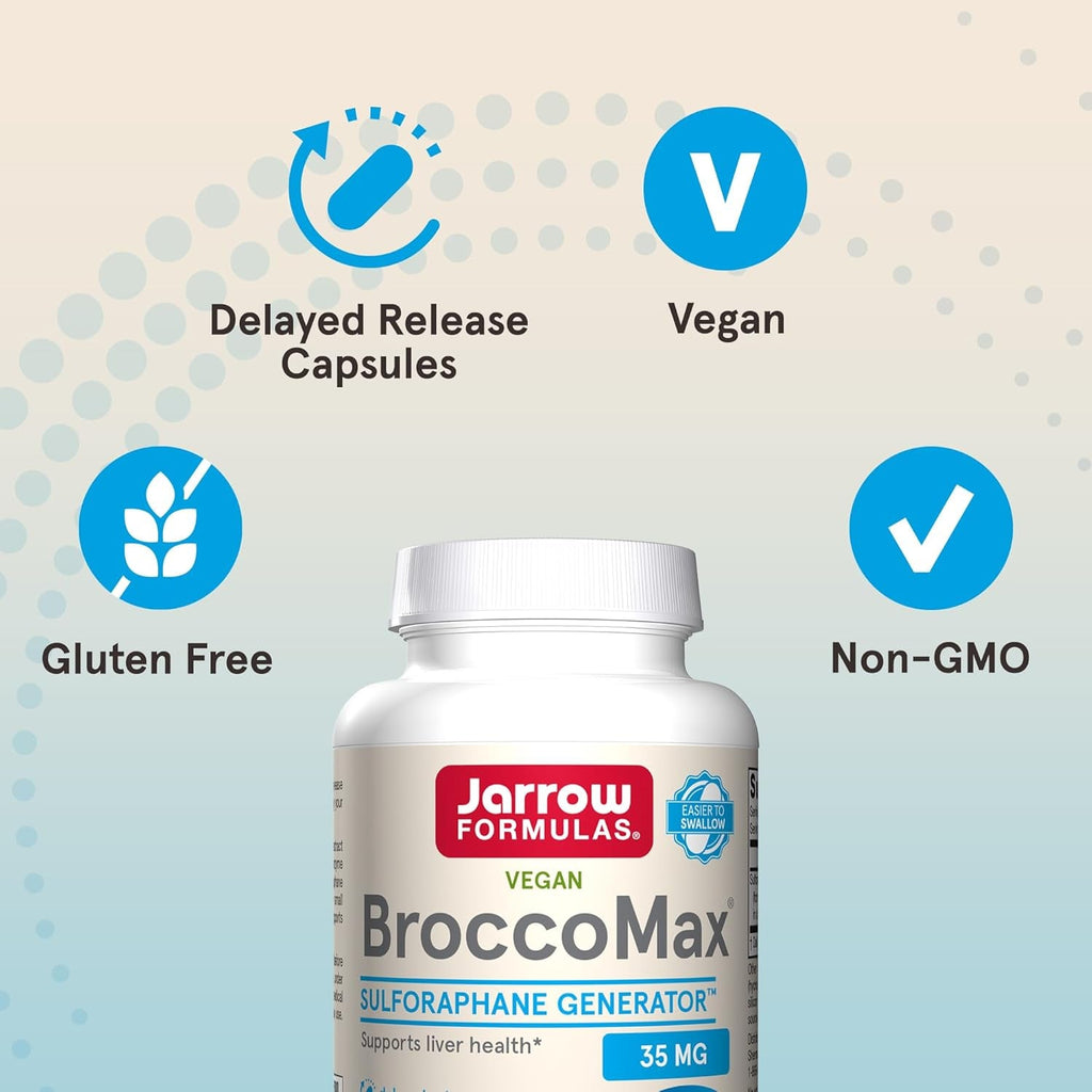 Jarrow Formulas Broccomax Sulforaphane Generator 35 Mg, Sulforaphane Glucosinolate & Myrosinase, Broccoli Seed Supplement for Liverhealth Support, 120 Delayed Release Veggie Capsules, 60 Day Supply