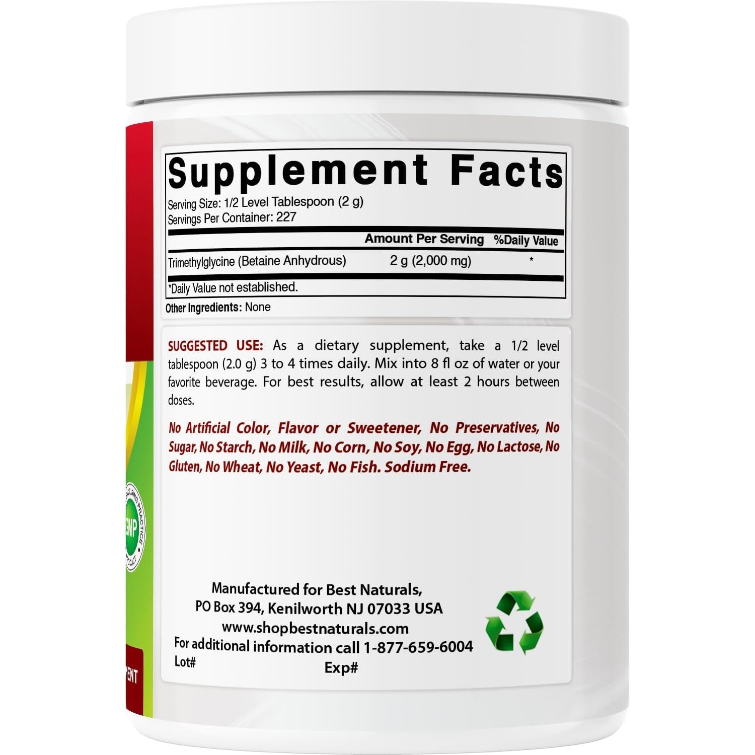 Best Naturals Betaine Anhydrous Trimethylglycine (TMG) Pure Powder 1 Pound (1 LB (Pack of 1))