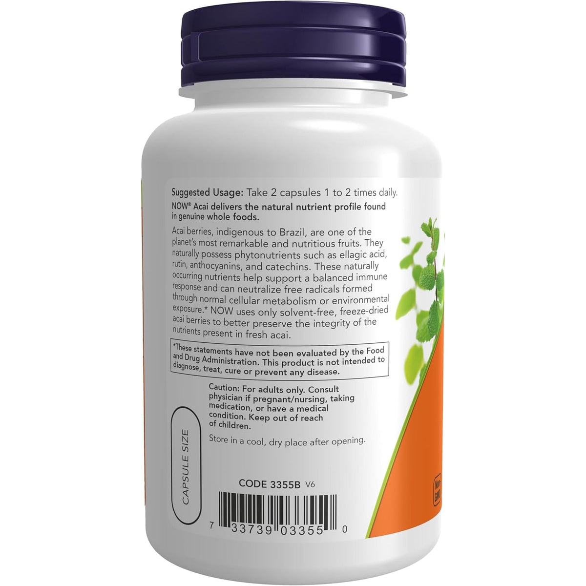 NOW Foods Supplements, Acai 500 Mg, Freeze-Dried Super Fruit with Polyphenols, Ellagic Acid, Rutin, Anthocyanins and Catechins, 100 Veg Capsules