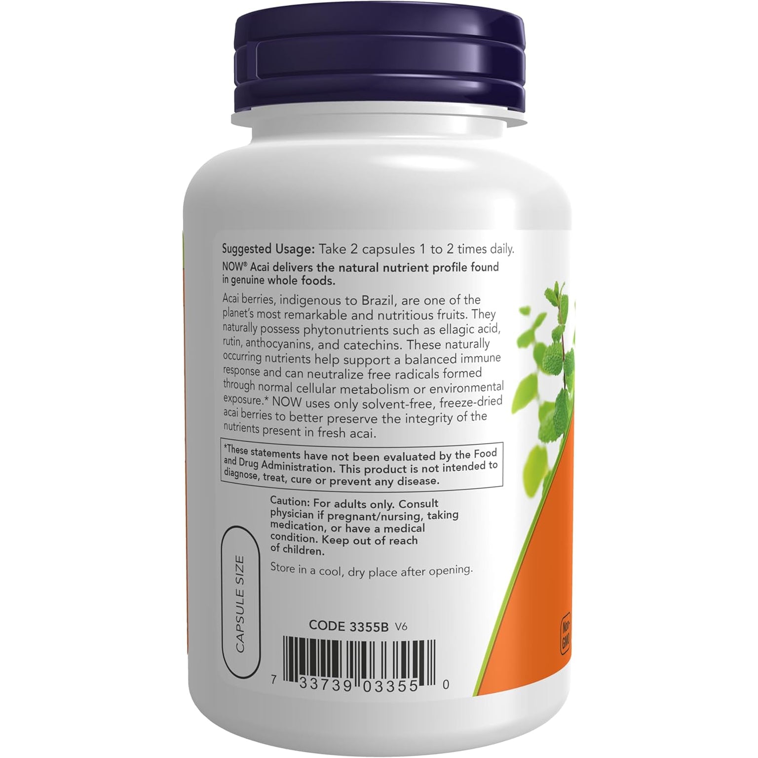 NOW Foods Supplements, Acai 500 Mg, Freeze-Dried Super Fruit with Polyphenols, Ellagic Acid, Rutin, Anthocyanins and Catechins, 100 Veg Capsules