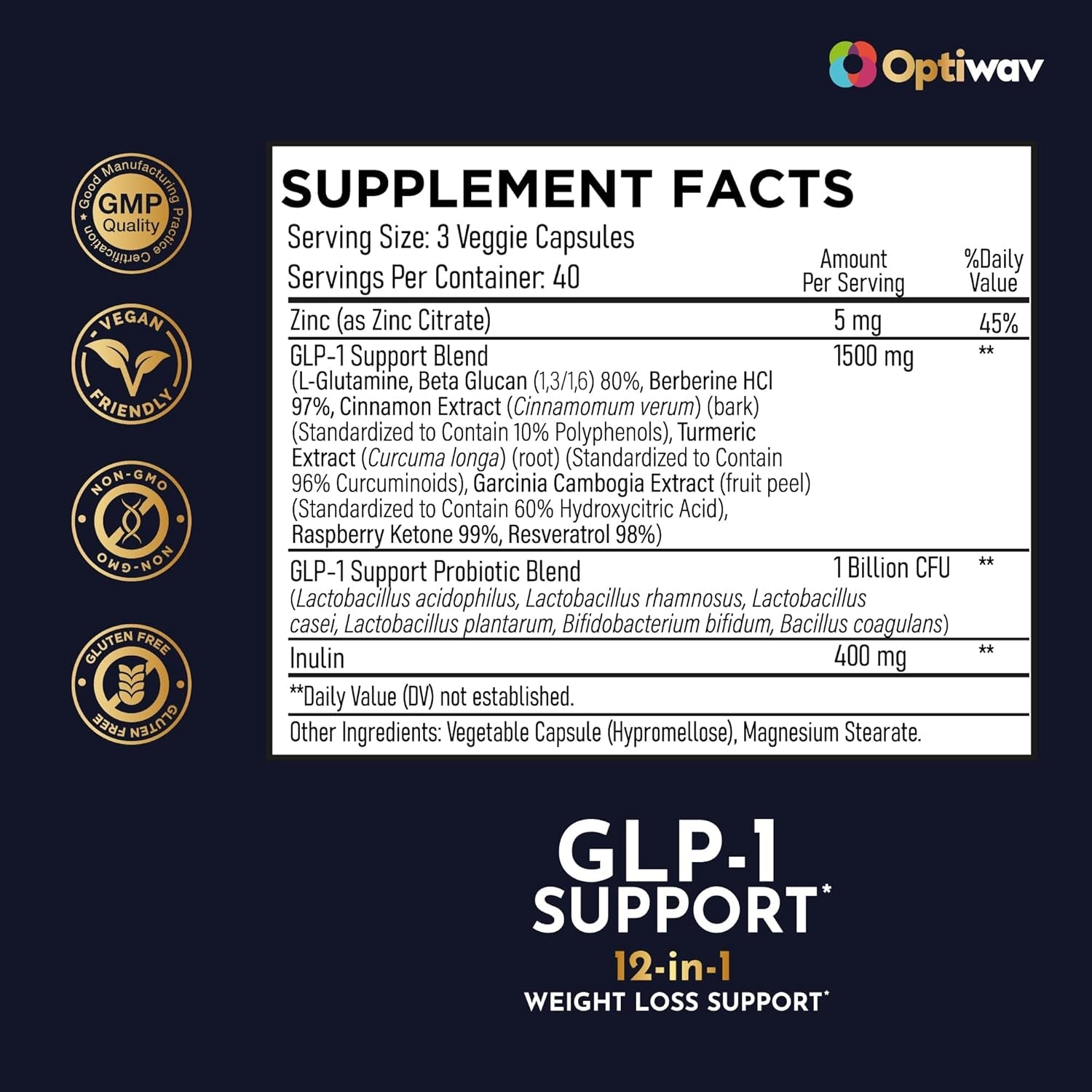GLP-1 Support Probiotic Weight Loss Supplement - Natural GLP1 Support Appetite Suppressant for Women Men - for Daily Fat Burn Hunger Control Metabolism Boost Gut & Curb Cravings Support