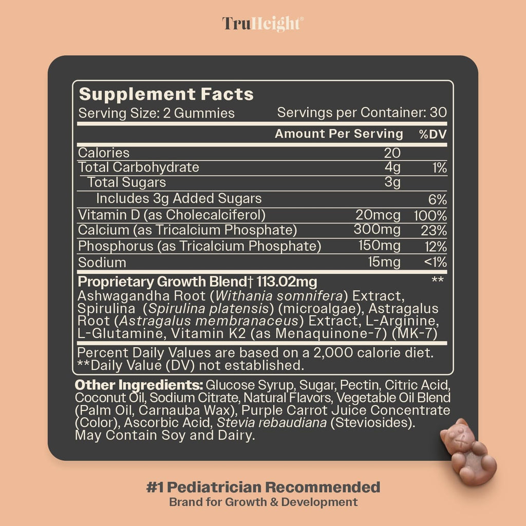 Truheight Growth Gummies (Watermelon) Tall Nutrition for Natural Growth Supplement for Kids & Teens - Vitamin D, K, Calcium & Ashwagandha, Bone Strength Vitamins D3 K2, Picky Eater, Taller Ages 5+