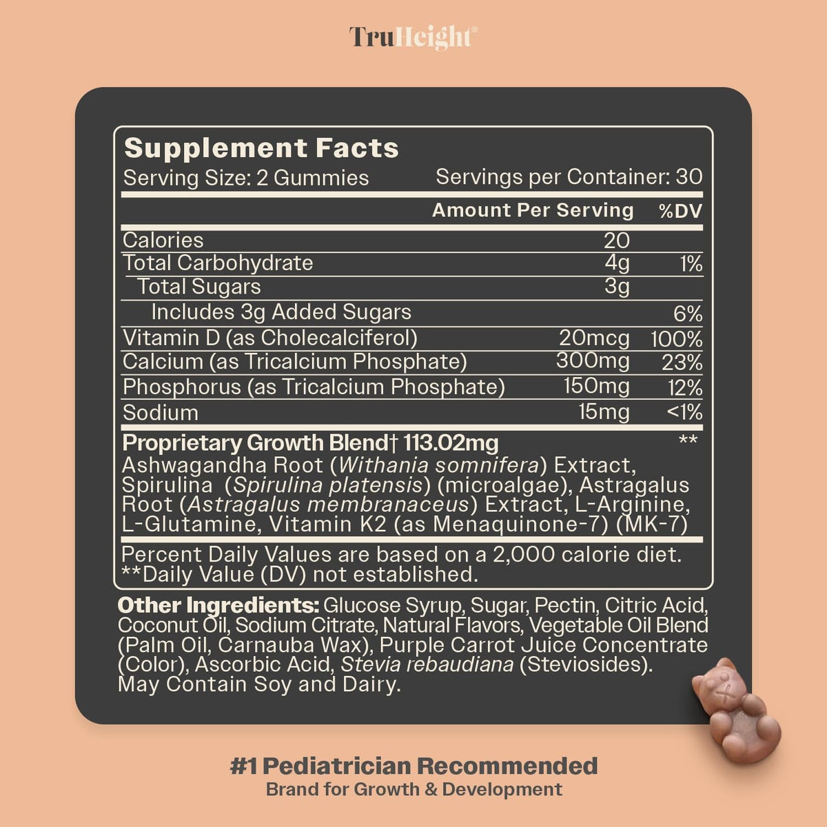 Truheight Growth Gummies (Watermelon) Tall Nutrition for Natural Growth Supplement for Kids & Teens - Vitamin D, K, Calcium & Ashwagandha, Bone Strength Vitamins D3 K2, Picky Eater, Taller Ages 5+