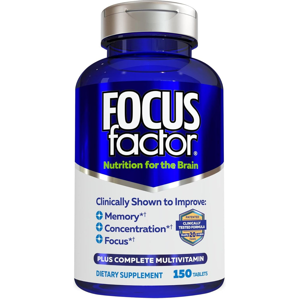 Focus Factor Nutrition for the Brain Improved Memory & Concentration Brain Supplement, 150 Count, 1 Pack (10407)