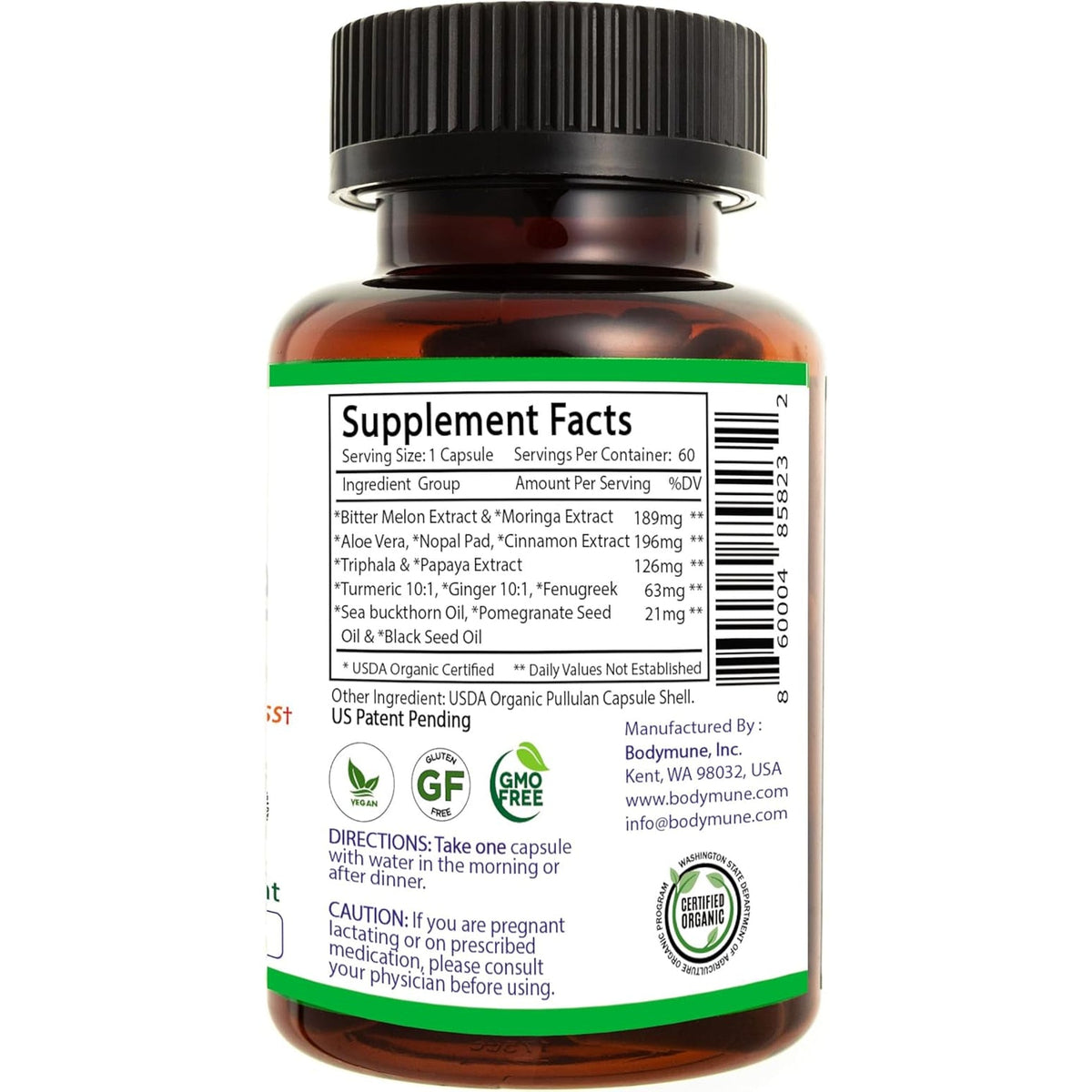Bodymune Blood Sugar Blend – Organic Blood Sugar Support Supplement – with Bitter Melon Capsules, Moringa, & Black Seed Oil – 66 Capsules – USDA Organic, Vegan, Non-Gmo