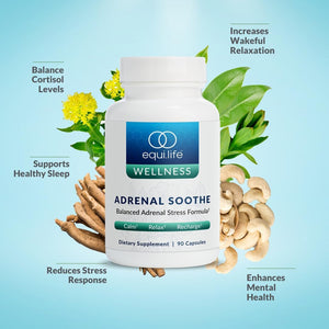 Equilife Adrenal Support Supplement with Ashwagandha and L-Theanine - Sleep & Cortisol Support, Mental Health Support, Supplements for Men & Women, Gluten Free, Vegan, Dairy Free, Non GMO, 90 Capsules