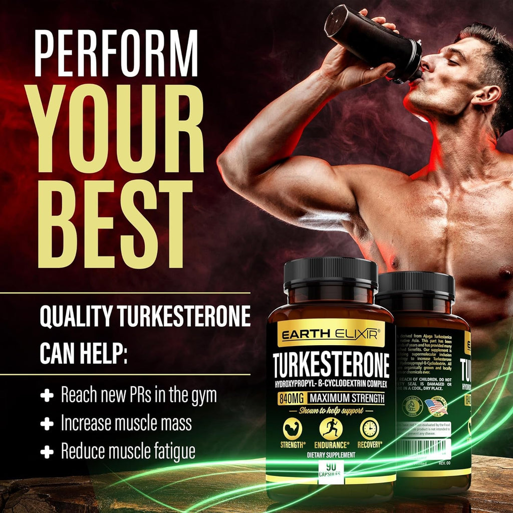 Turkesterone 840 Mg – Natural Testosterone Support - 100% Pure Turkesterone Supplement for Men & Women - Ajuga Turkestanica Extract - Made in USA & 3Rd Party Tested for Strength, Energy & Vitality
