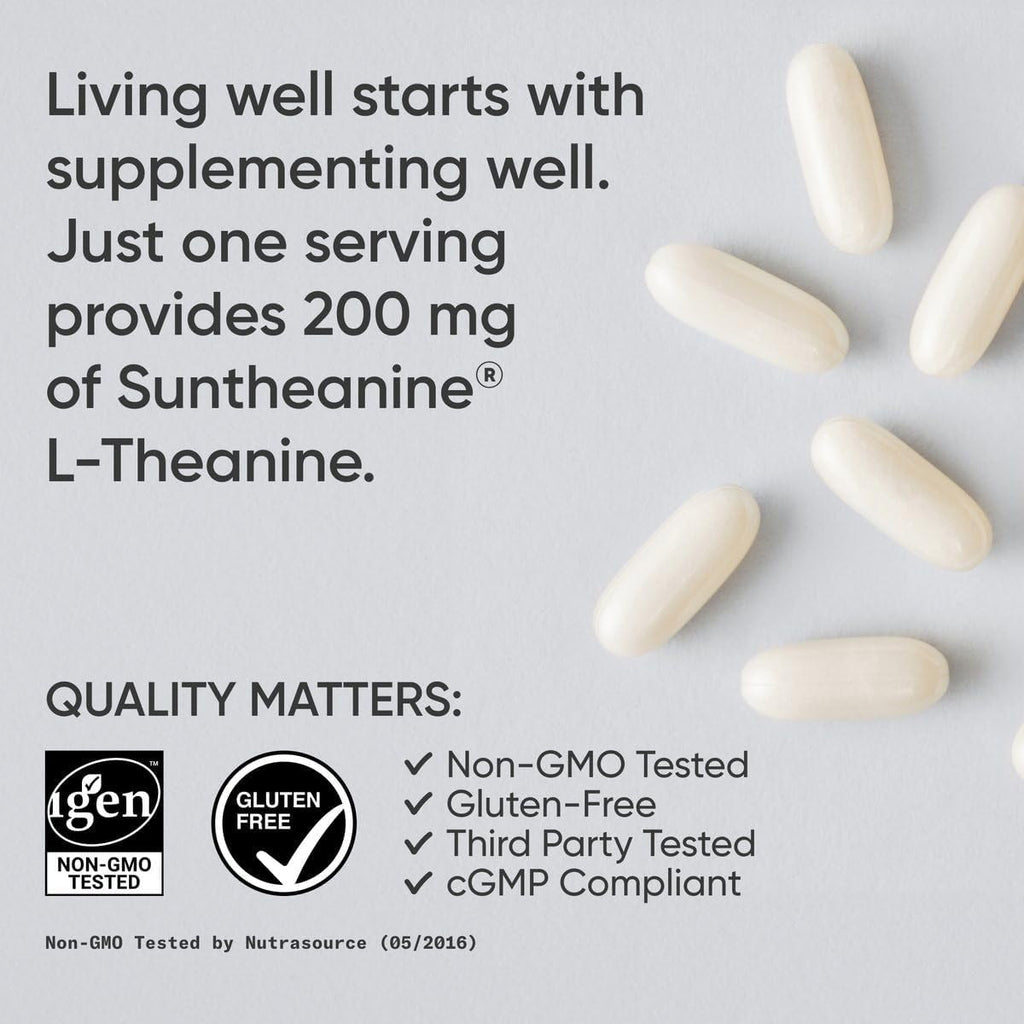 Sports Research Double Strength L-Theanine Supplement - Suntheanine Softgels for Focus, Relaxation & Alertness - Non-Drowsy Support Made with Coconut Oil, Non-Gmo & Gluten Free - 200Mg, 60 Count