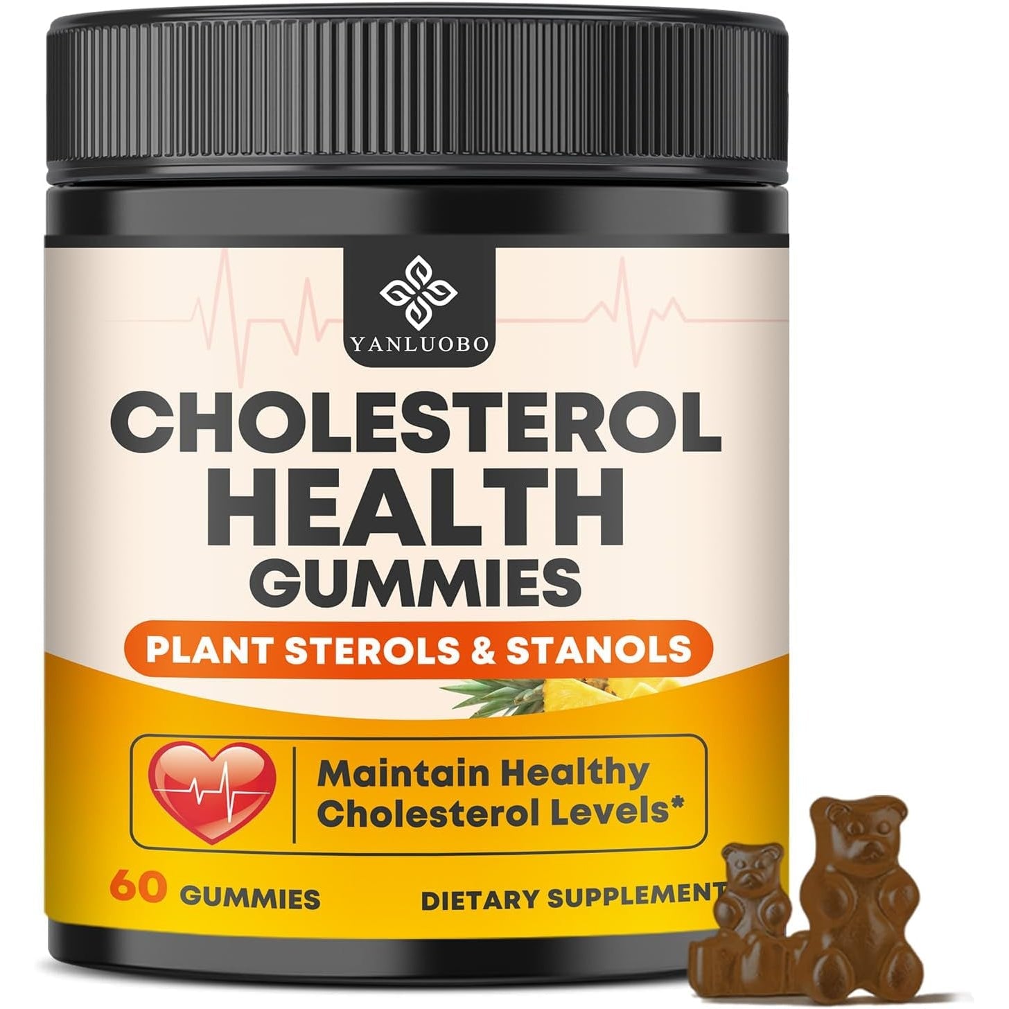 Cholesterol Supplements with 1200Mg Plant Sterols & Stanols, Guggul, Bergamot, Red Yeast Rice, Cholesterol Complex Gummies Support Healthy Cholesterol Levels, Pineapple Flavor, 60 Counts