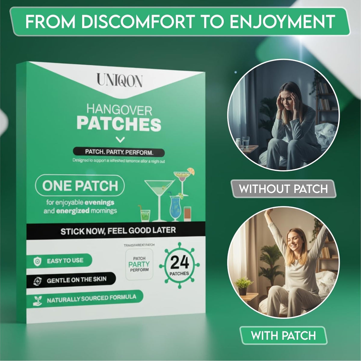 Recovery Patches 24 Pack, 100% Natural Ingredients Party Recovery Patch with Skin-Friendly & Waterproof Design, Strong Adhesive Party Patch for Secure Fit, Enhanced Morning Formula