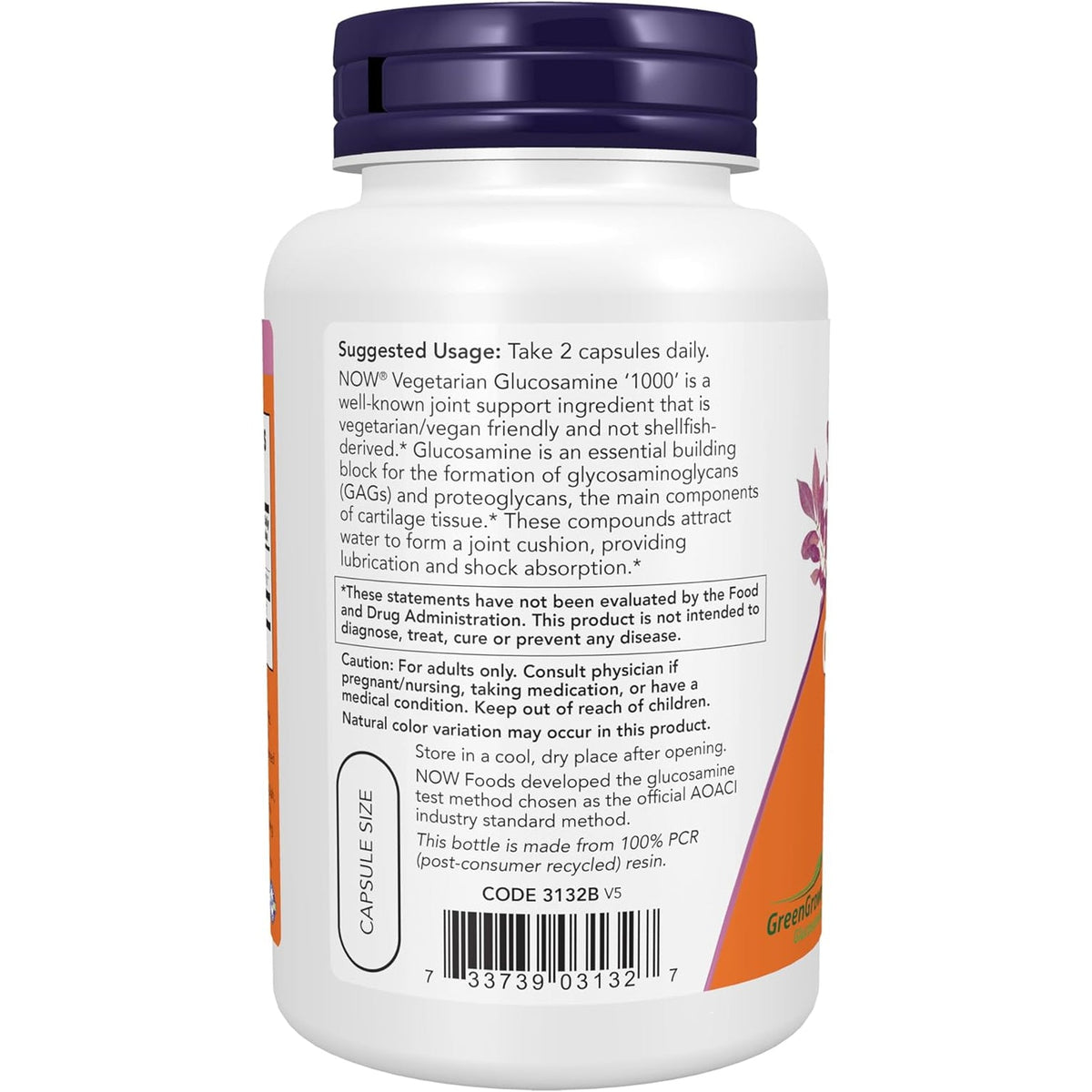 NOW Foods Supplements, Glucosamine '1000' (Greengrown® Glucosamine), Vegetarian, 90 Veg Capsules