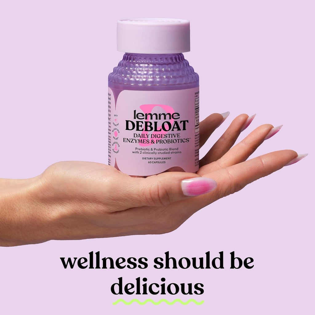 Lemme Debloat 3-In-1 Prebiotic, Probiotic & Digestive Enzyme Capsules for Bloating & Gas Relief - 2 Clinically Studied Probiotics W/5 Digestive Enzymes to Improve Digestion, Women & Men, (60 Count)