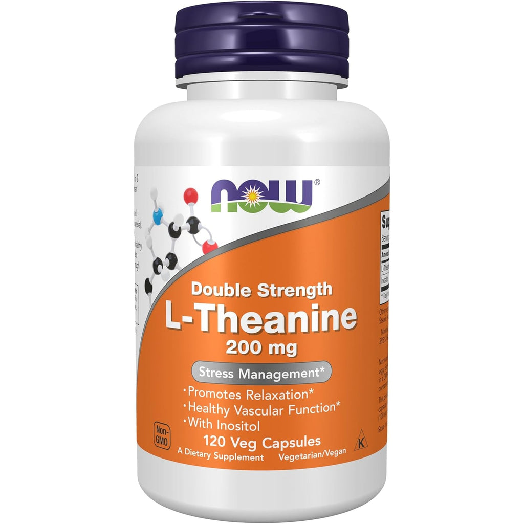NOW Foods Supplements, L-Theanine 200 Mg with Inositol, Stress Management*, 120 Veg Capsules