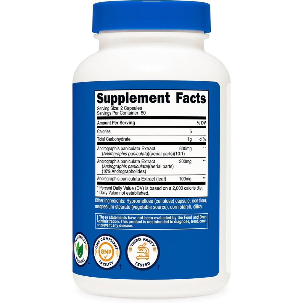 Nutricost Andrographis Extract Capsules (1000Mg) (120 Capsules) - Health and Wellness Vegetarian Supplement, 60 Servings