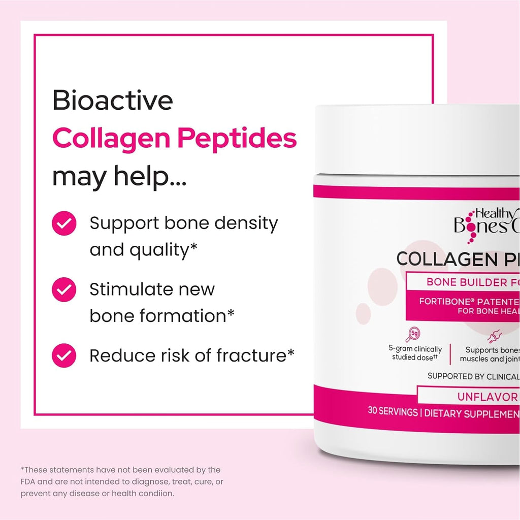 FORTIBONE Collagen Peptides Essential Bone Builder Hydrolyzed Collagen Powder for Women & Men, Clinically-Supported for Bone Strength & Density, Gluten Free & Dairy Free - Unflavored (30 Servings)