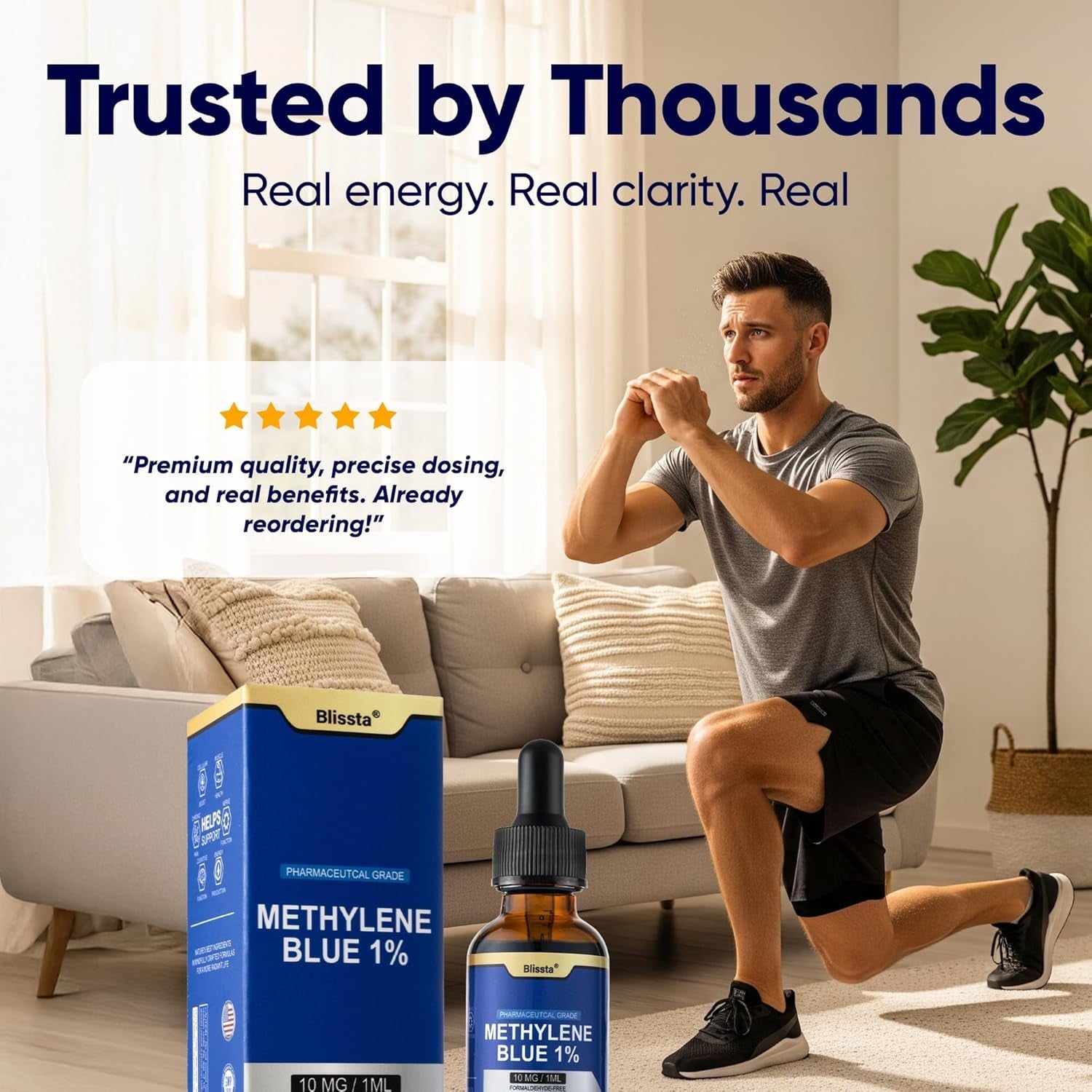 USP Pharmaceutical Grade Methylene Blue 1% Solution – Third-Party Lab Tested, Formaldehyde-Free, Heavy Metal Free –Nootropic - Cognitive Support, Brain Health, Energy & Focus Drops – 30Ml