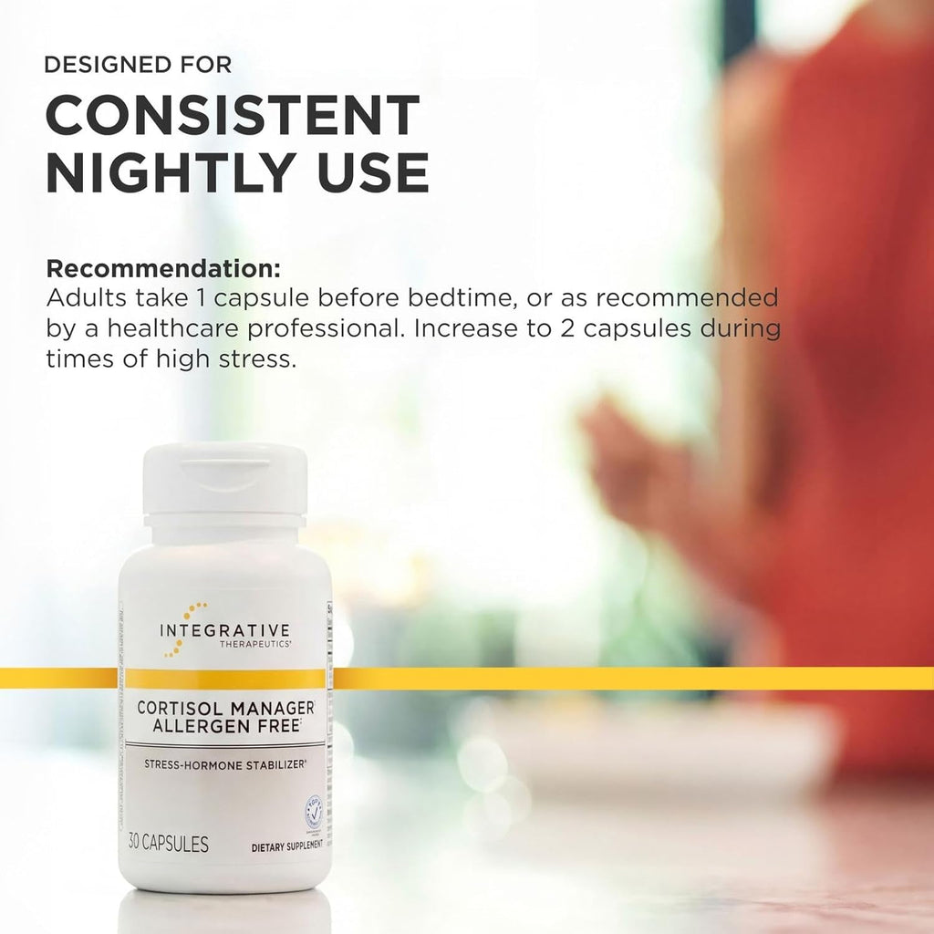 Integrative Therapeutics Cortisol Manager Allergen Free - Adrenal Health Support Supplement for Healthy Stress Response* - Vegan, Non-Dairy & Gluten-Free - 30 Capsules (15 Servings)
