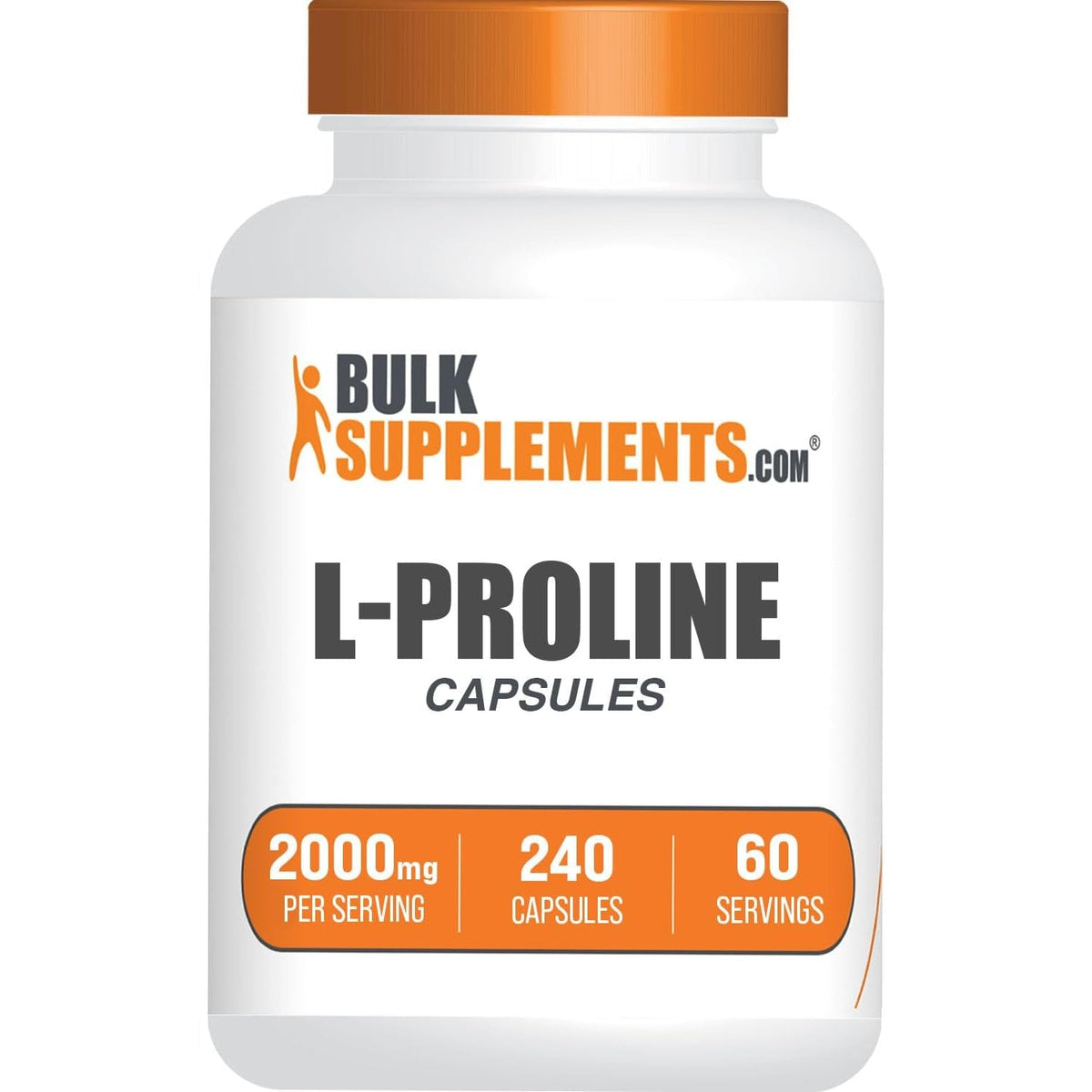 Bulksupplements.Com L-Proline Capsules - Amino Acid Supplement, L-Proline 2000Mg, Proline Supplements - Gluten Free, 4 Capsules per Serving, 240 Count (Pack of 1)