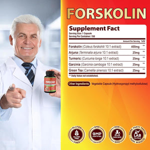 Cadane Forskolin Supplements - 5In1 with Turmeric Curcumin, Arjuna, Garcinia Cambogia, and Green Tea - 5 Month Supply - 150 Capsules