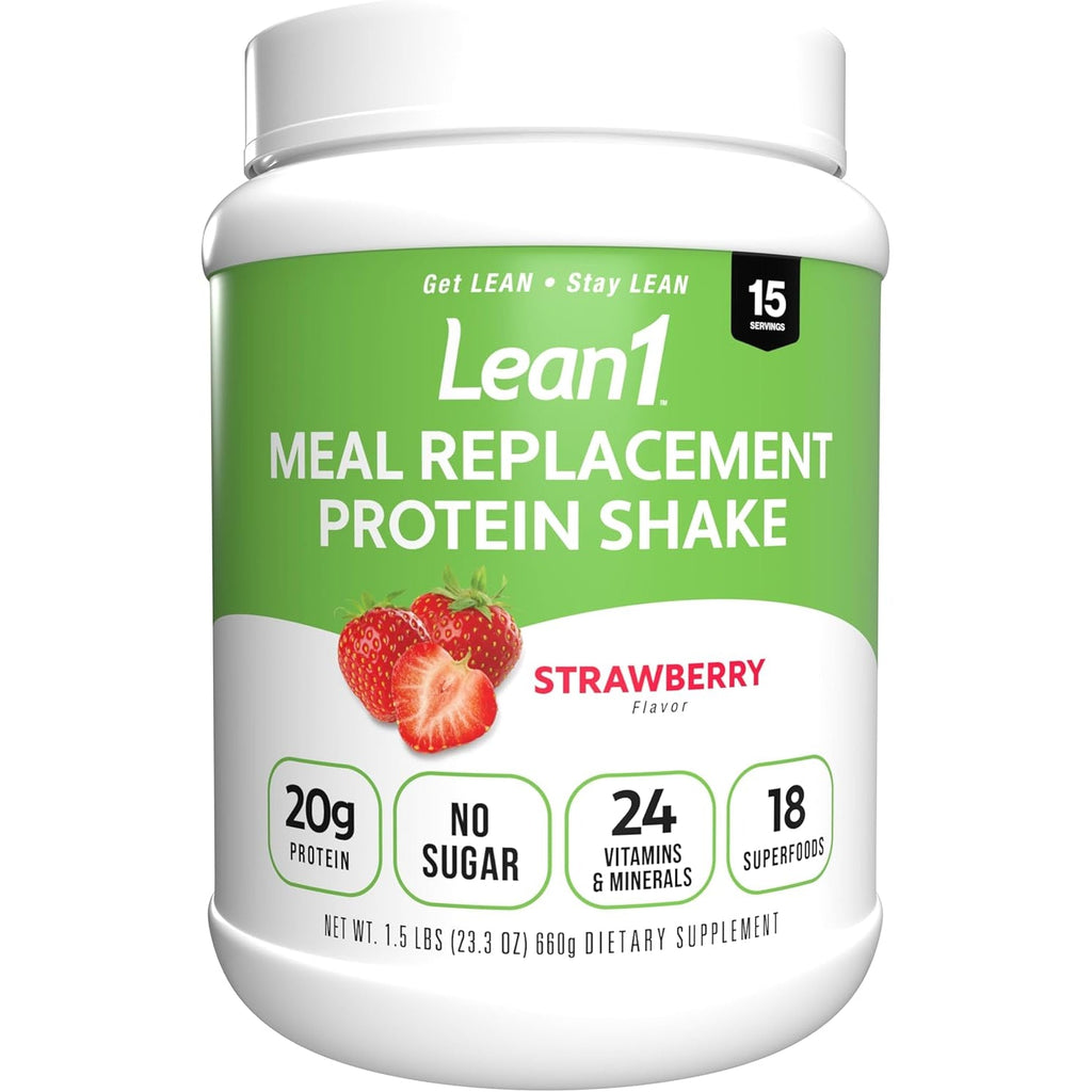 Lean1 Meal Replacement Protein Shake, Strawberry Flavor, 15 Serving Tub