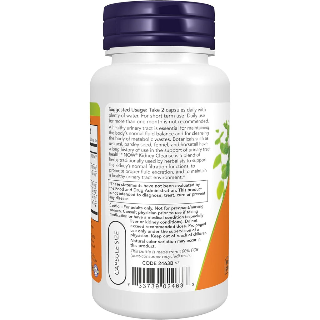 NOW Supplements, Kidney Cleanse with Uva Ursi, Parsley Seed, Fennel, and Horsetail, 90 Veg Capsules