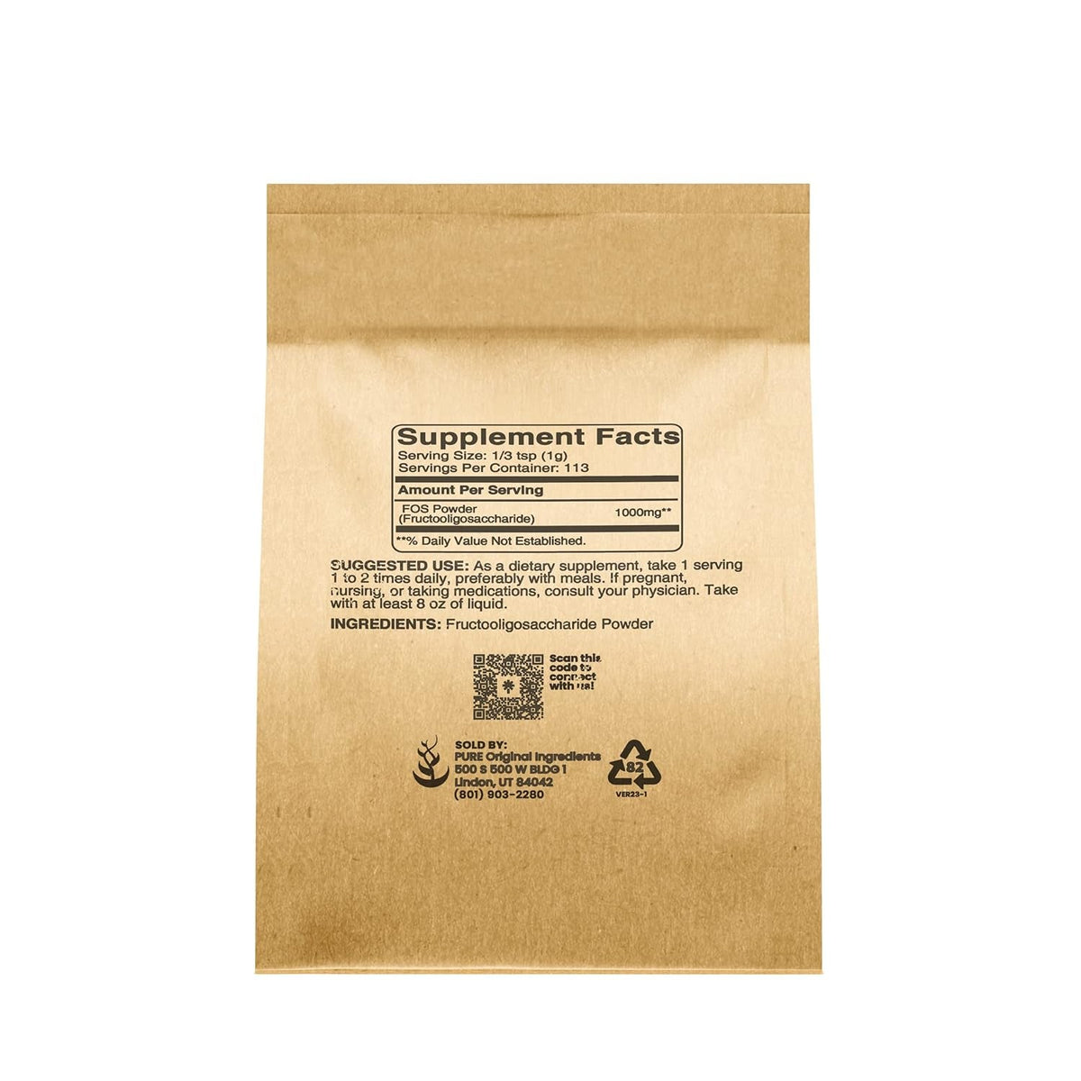 Pure Original Ingredients Fructooligosaccharides 4Oz, No Additives, FOS Powder