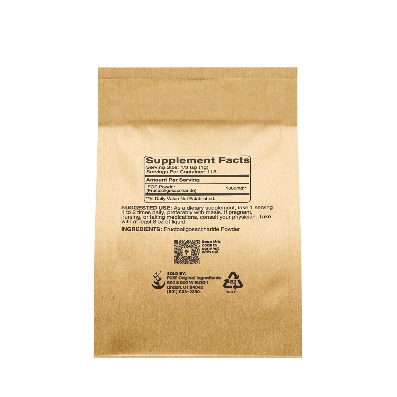 Pure Original Ingredients Fructooligosaccharides 4Oz, No Additives, FOS Powder