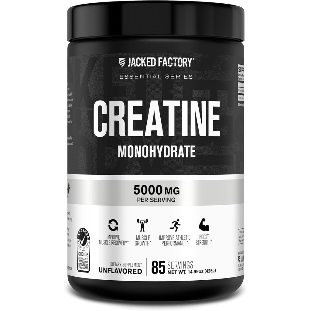 Jacked Factory Creatine Monohydrate Powder 425G - 5G Daily Creatine Supplement for Men and Women, Vegan-Friendly, Third-Party Tested - 85 Servings, Unflavored