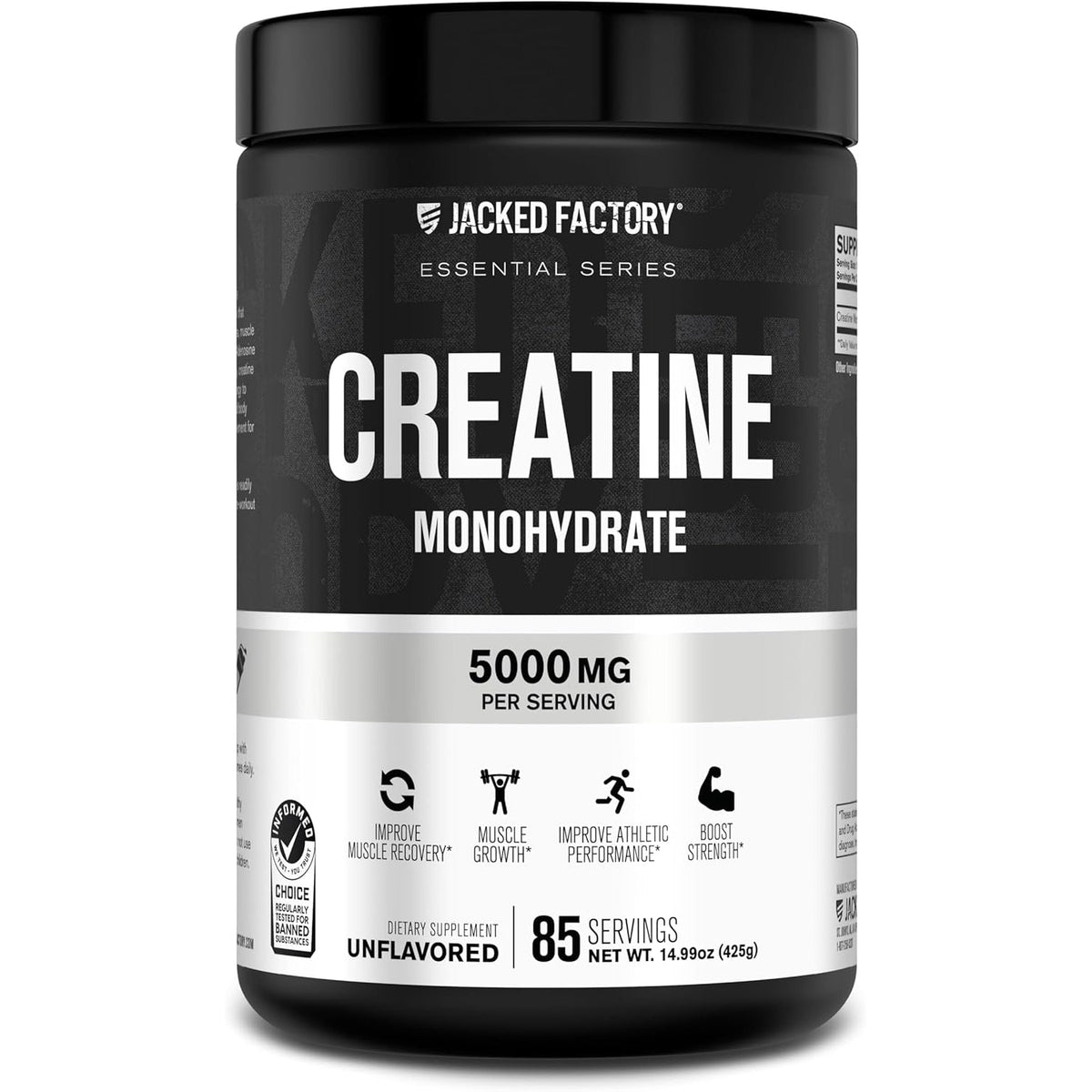 Jacked Factory Creatine Monohydrate Powder 425G - 5G Daily Creatine Supplement for Men and Women, Vegan-Friendly, Third-Party Tested - 85 Servings, Unflavored