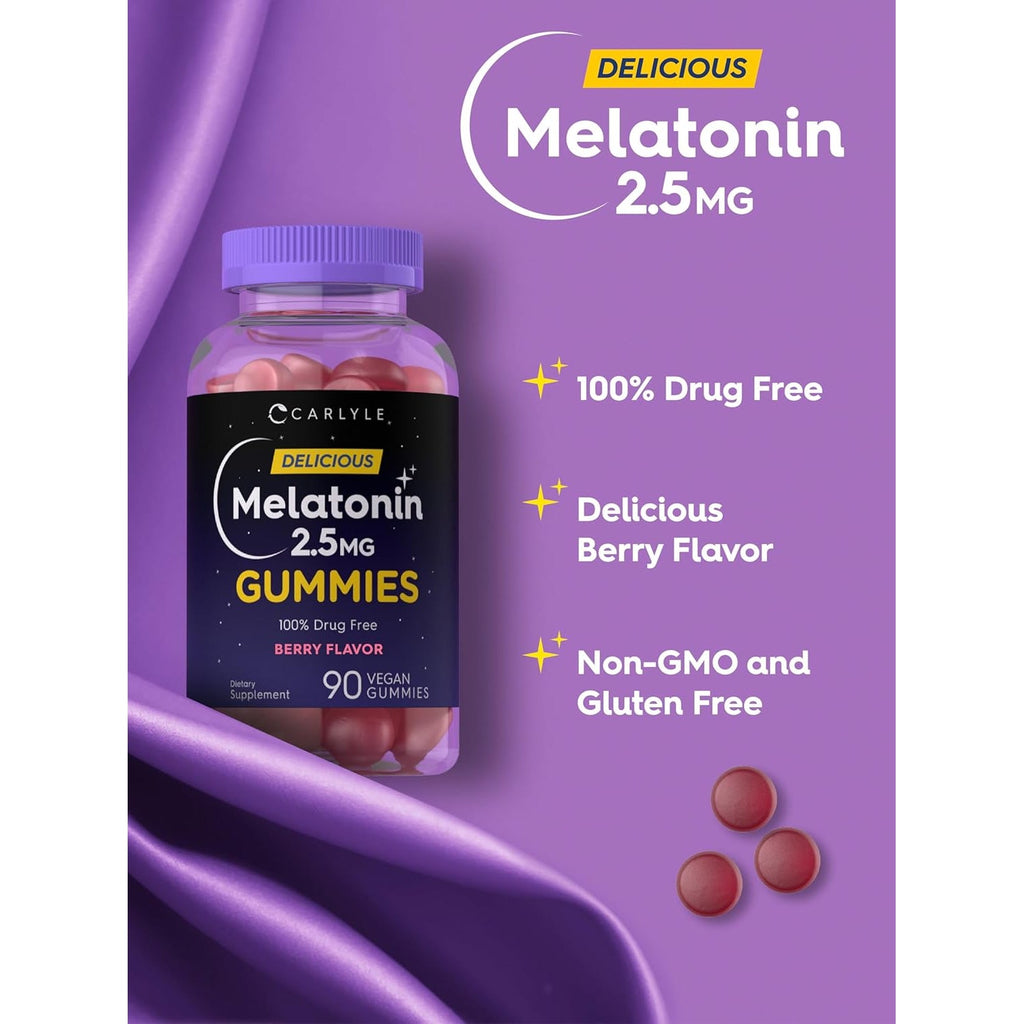 Carlyle Melatonin 2.5 Mg Gummies | 90 Count | Berry Flavor Gummy Supplement | Vegan, Non-Gmo, Gluten Free