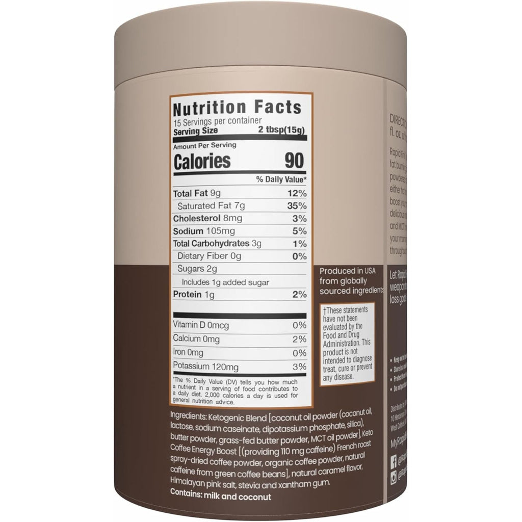 Rapidfire Keto Coffee Instant Coffee Mix, Caramel Macchiato Flavor, 7.93 Ounce (255G), 15 Servings