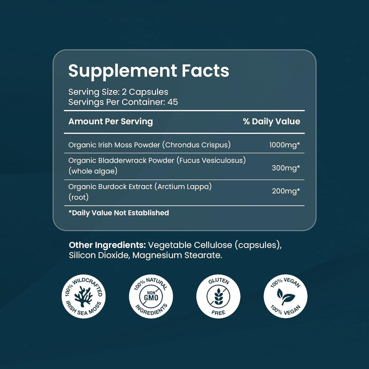 ORGANICS NATURE Irish Sea Moss Capsules 45 Servings | High Potency Seamoss Pills | Dr. Sebi Approved Sea Moss for Energy 90 Vegan Capsules