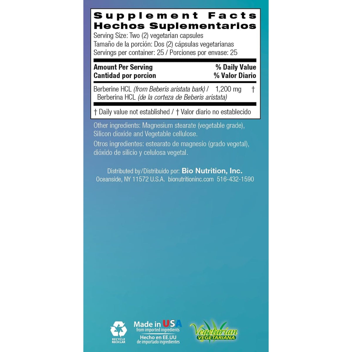 Bio Nutrition Advanced Berberine 50 Vegetarian Capsules | 1,200 Mg Berberine per Serving | Herbal Wellness Support | Vegetarian Formula