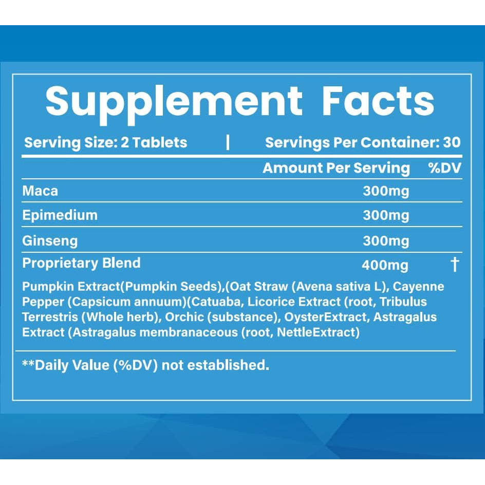 New Male Enhancing Supplement, Designed to Be Fast Acting for Blood Flow to Gain Length & Girth + Stamina, Maca, Epimedium, and Other Natural Ingredients, 3Rd Party Tested Supplement 60 Tablets