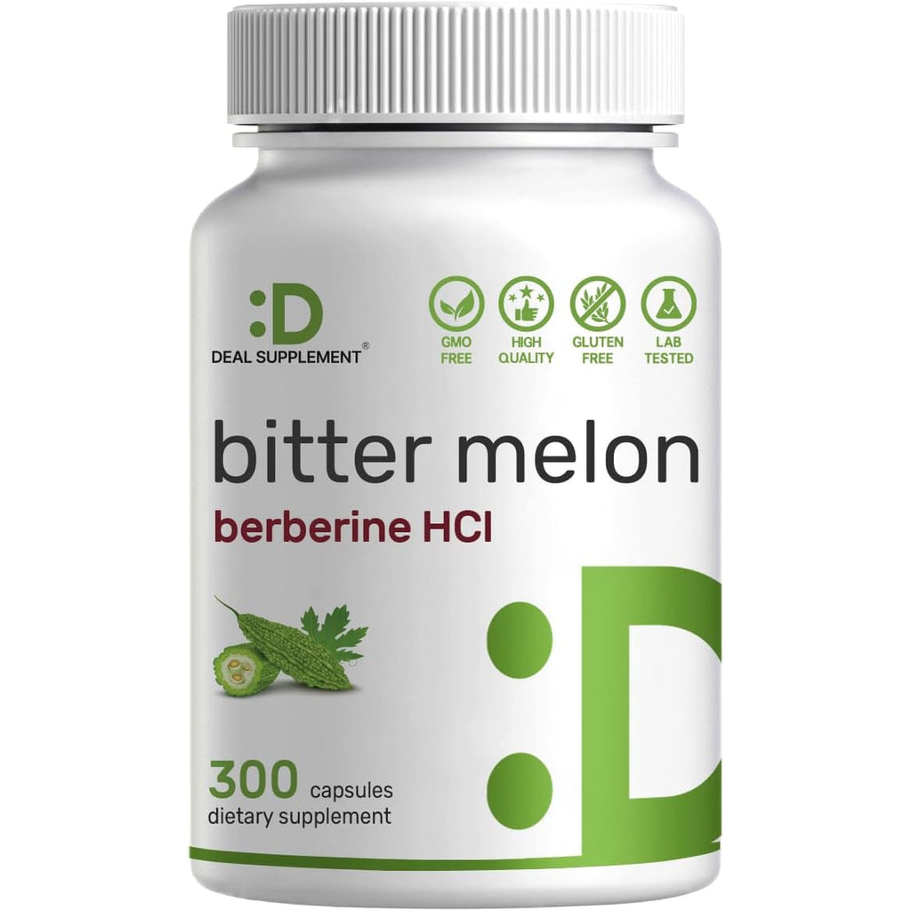 Bitter Melon with Berberine Supplement 15,000Mg per Serving, 300 Capsules | 15:1 Wild Bitter Melon Fruit Extract & Berberine HCL | Third Party Tested | Plant Based, Non-Gmo