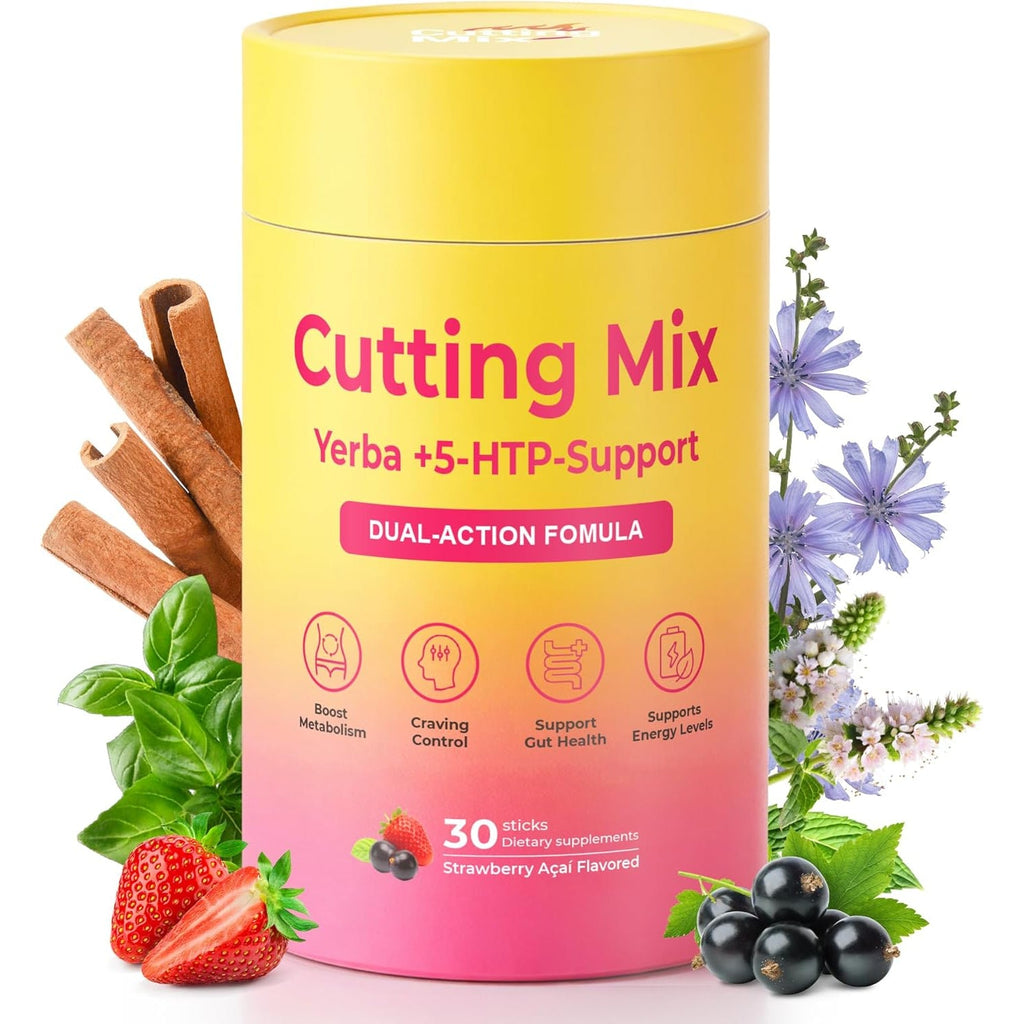 Cutting Mix Drink – Satiety & Metabolism Support | Berberine, Chromium, FOS, Yerba Mate & 5-HTP | Gut Health & Energy | Sugar-Free, Vegan, Non-Gmo | Strawberry Açaí | 30 Sticks